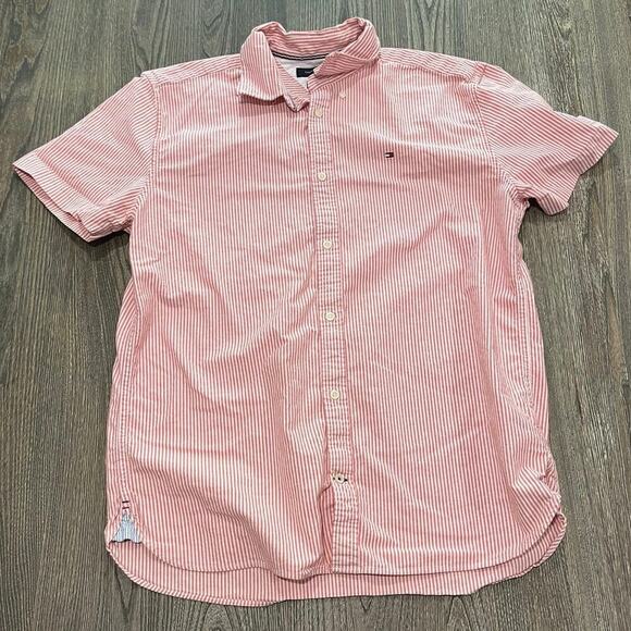 Tommy Hilfiger Other - Tommy Hilfiger Mens Button-Up Shirt Short Sleeve Stretch Striped Red White Sz XL